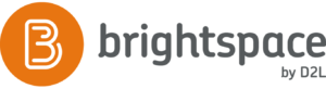 Brightspace logo, orange circle with a capital letter B in the middle, Text Brightspace by D2L