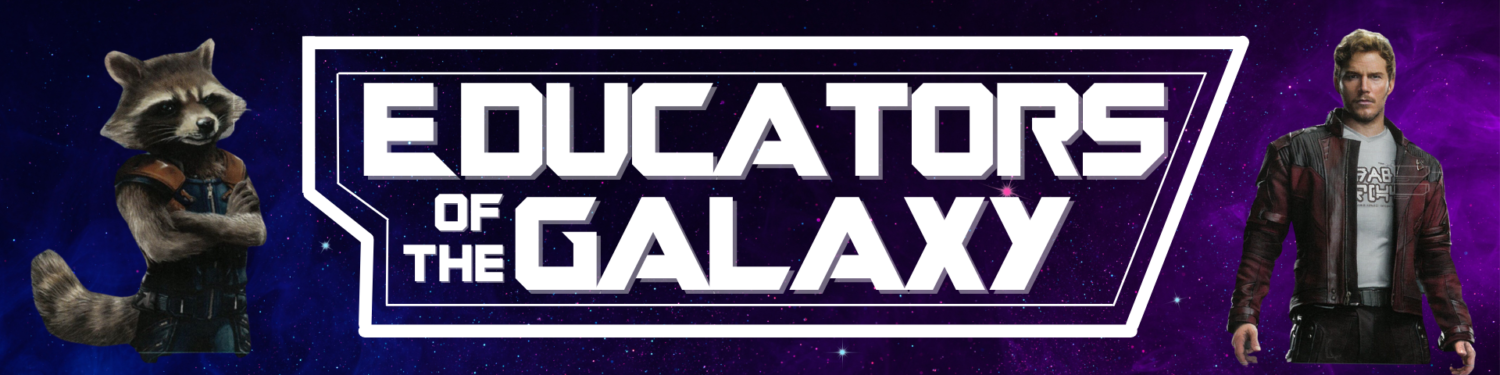 header for educators of the galaxy white font with galaxy background