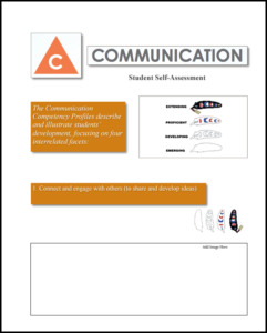 Screenshot of Communication self assessment - orange blocks with editable spaces.