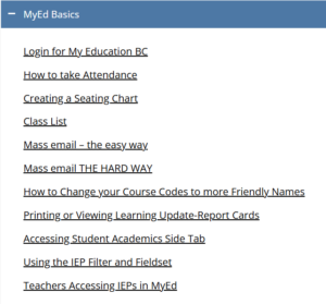 list of items available on the learn71 website for myEd Basics