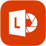 Microsoft Lens logo red square with camera shutter and a captial letter L