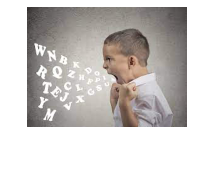 Boy shouting with letters coming out of mouth