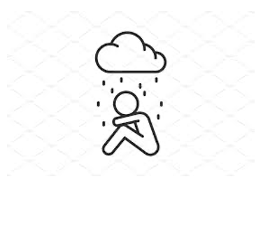 Drawing of man under rainy cloud