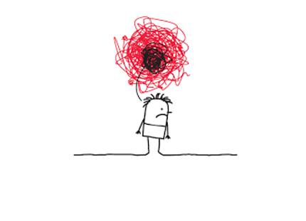 Drawing of man with red scribble above head