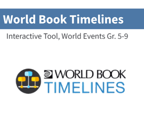 icon image with text explaining the app for World Book timelines