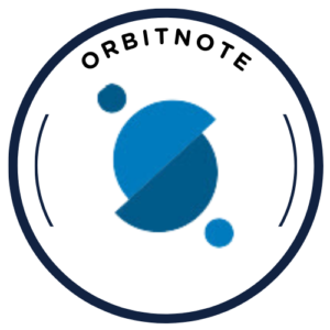 OrbitNote logo. Blue split circle in black circle.