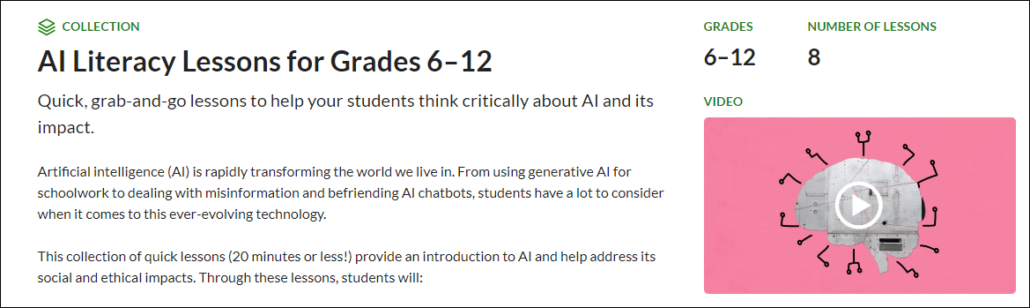 AI Literacy Lessons for Grades 6-12