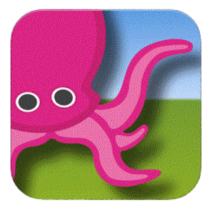pink octopus in a green and blue square DoInk