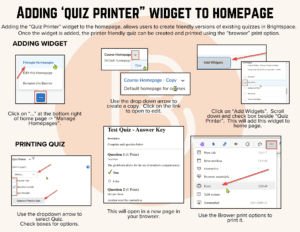 screenshot of quiz printer for Brightspace orange background with instructions