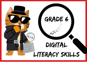 grade 6 digital literacy cover image_ kitten detective with black text for grade 6 digital literacy skills