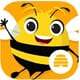 Cartoon Bee flying with a picture of a hive