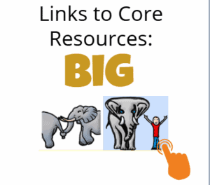 cover image for core word: bIG - image of elephant with bug with finger to indicate clicking link.