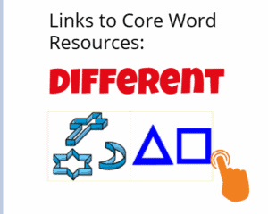 cover image for core word: Different - image of cookie cutters with word different with finger to indicate clicking link.
