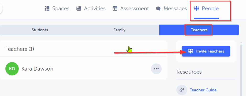 screenshot of SpacesEDU invite additional teachers