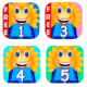reading magic icon multisquares with cartoon graphic characters with t to 5