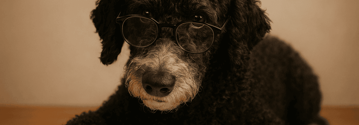 image of dog reading a book