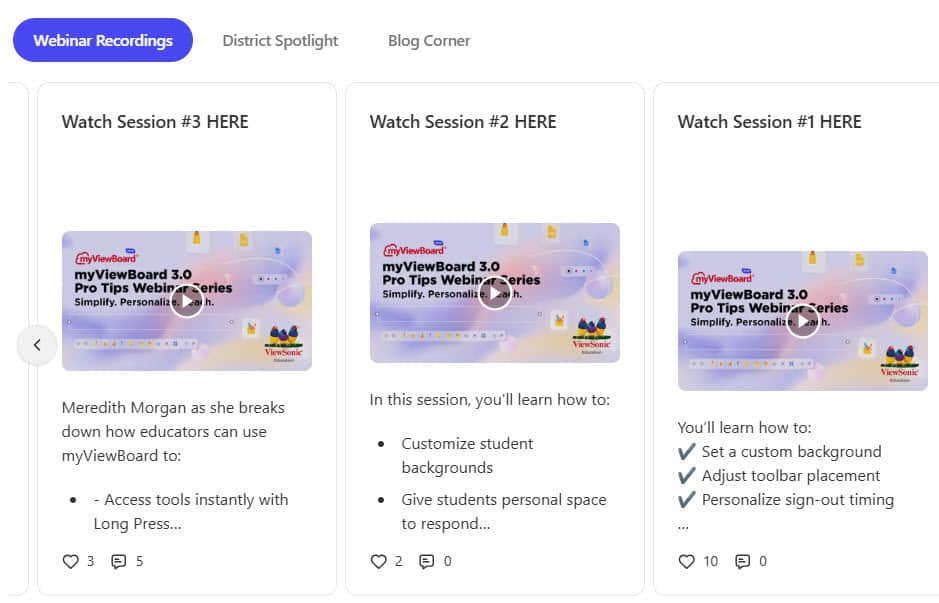 Webinars about MyViewBoard