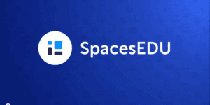 dark blue rectangle with white circle with blue square in middle. White text