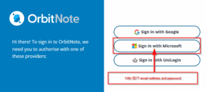 Microsoft option for signing in with Orbitnote