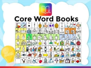 Book creator core word cover image with icon of book creator (multicoloured square) with text 