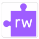 purple puzzle piece with white "rw" inside