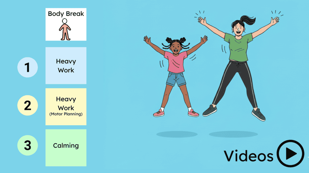 bodybreak video cover image: teal background with adult and child jumping jacks