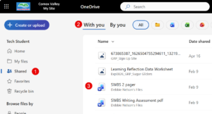 Screenshot of accessing shared file for OneDrive