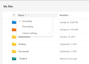 Sort view in ONeDrive