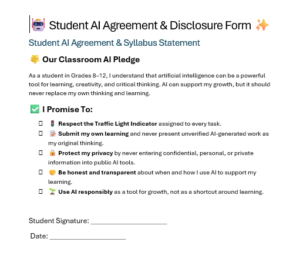 screenshot of word document of student ai agreement form