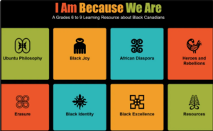 multicoloured squares with various icons representing the I am because we are logo for the learning resources