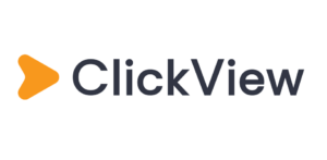 clickviewtwig logo click view text with play logo on white background