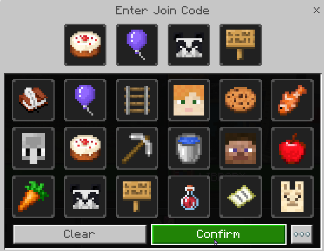 Enter the join code from the host donut, balloon, panda, sign.